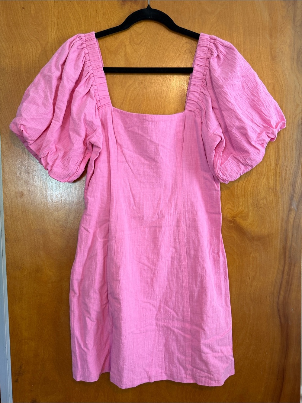 SNDYS Sweet Pink Square Neck Puff Sleeve Mini Dress